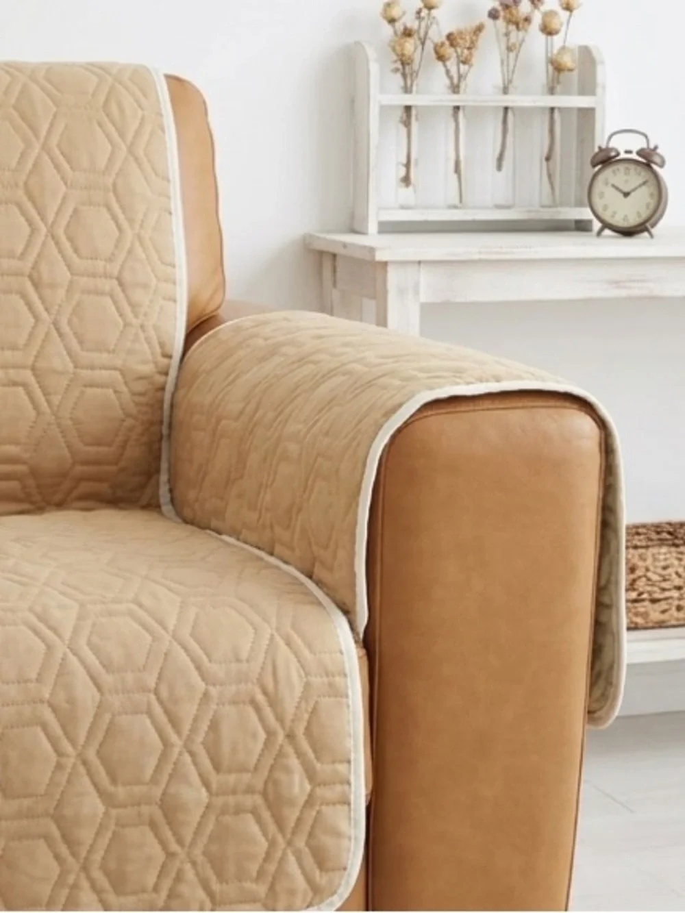 Couch Protector Slipcover Quilted Pet Cover Recliner Cover Sofa Reversible Tan